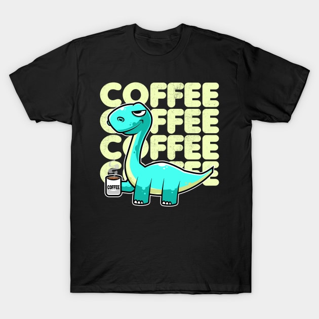 Cute Dinosaur Drinking Coffee Kawaii Neko Anime design T-Shirt by theodoros20